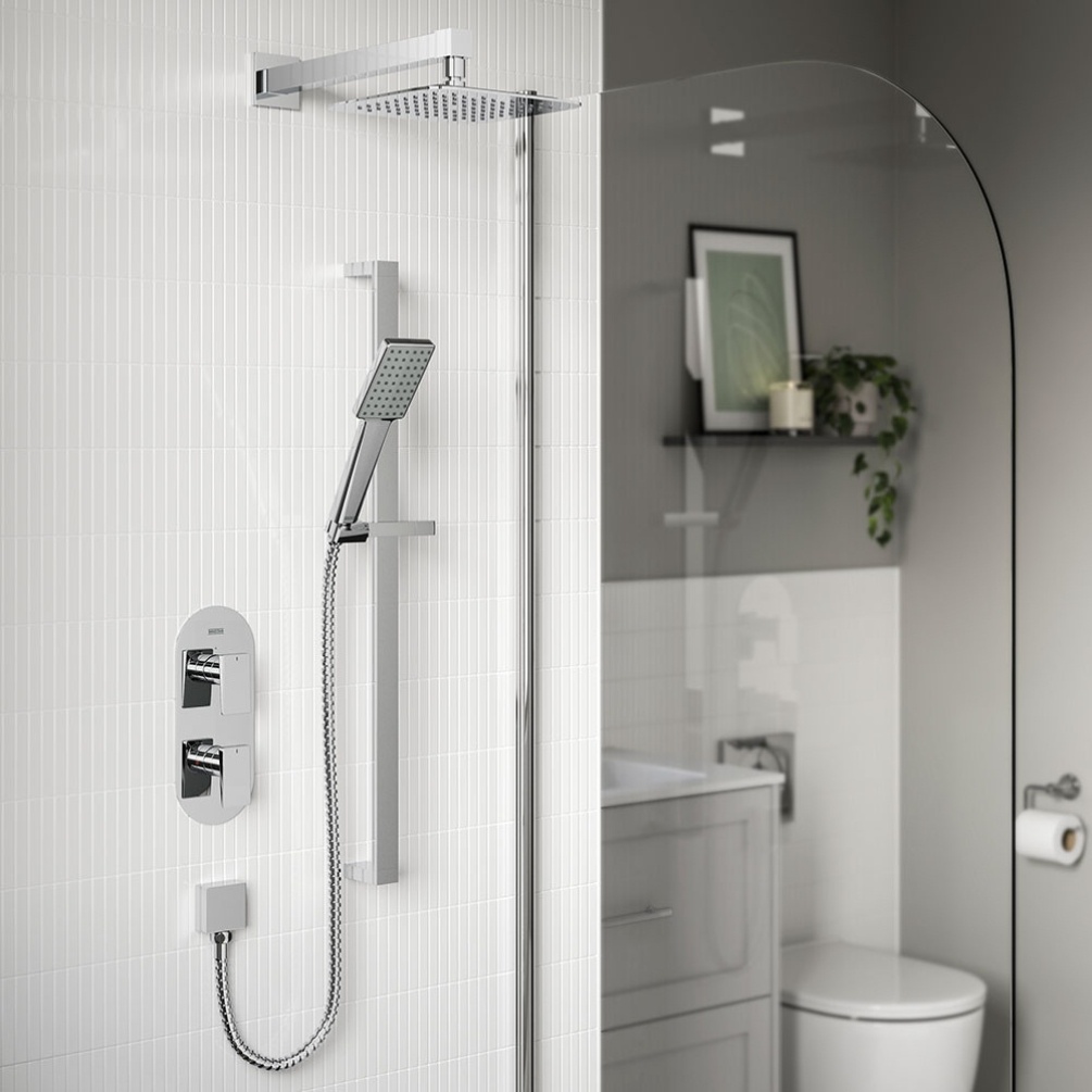 Lifestyle image of the Bristan Tangram Chrome Dual Outlet Thermostatic Shower Pack